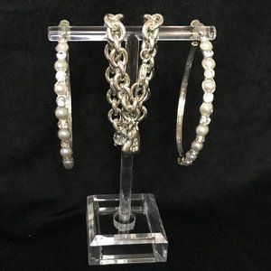 Silver Tone Hoop Earring & Bracelet Set